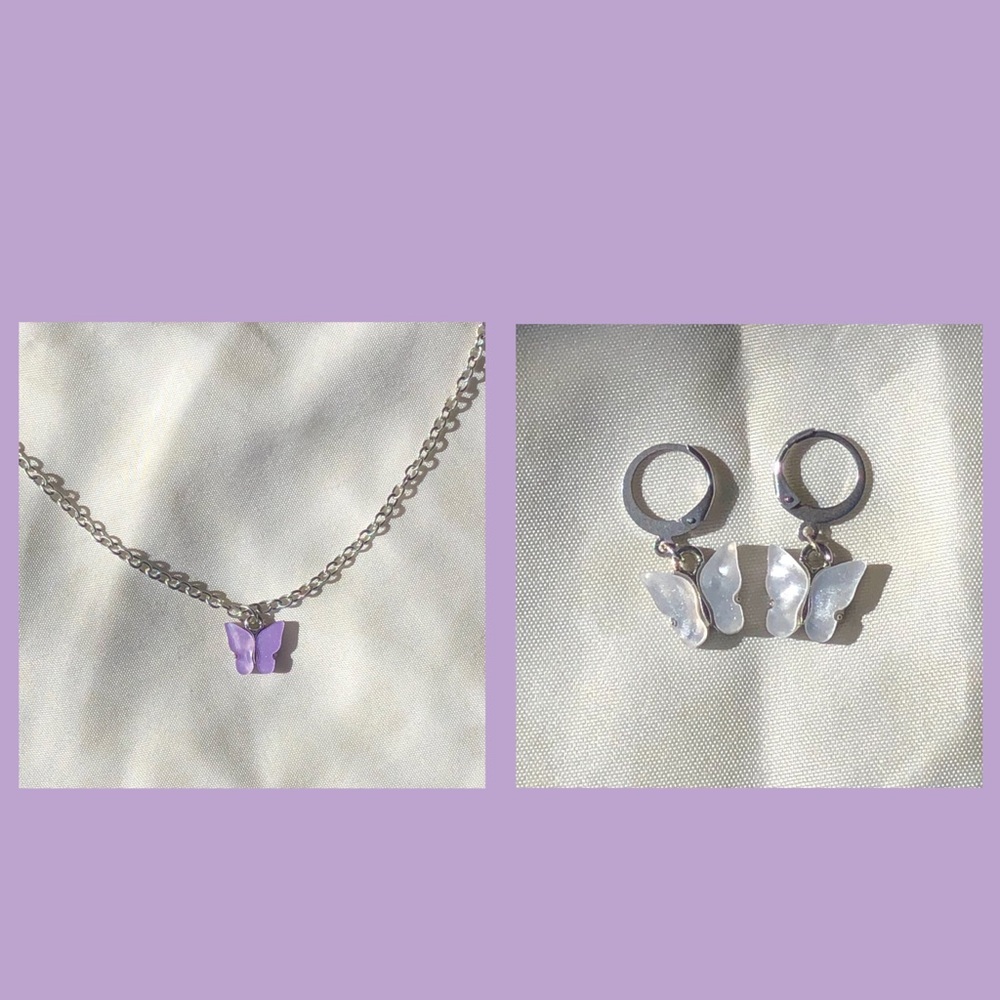 butterfly charm necklace and earrings bundle